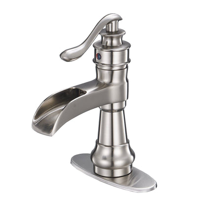Waterfall Single Hole Single-Handle Low-Arc Bathroom Faucet With Pop-up Drain Assembly in Brushed Nickel image 10