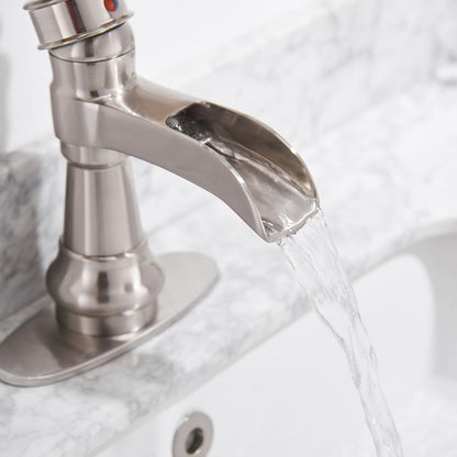 Waterfall Single Hole Single-Handle Low-Arc Bathroom Faucet With Pop-up Drain Assembly in Brushed Nickel image 5