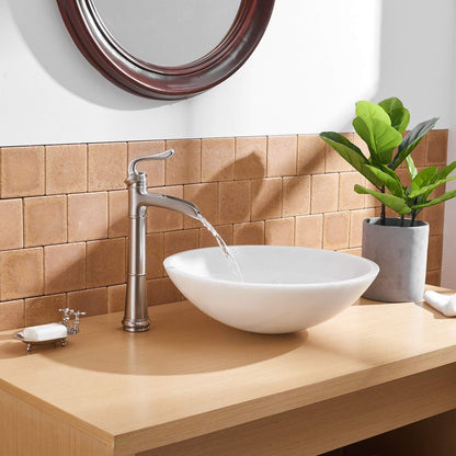 Waterfall Single Hole Single-Handle Vessel Bathroom Faucet With Pop-up Drain Assembly in Brushed Nickel image 5