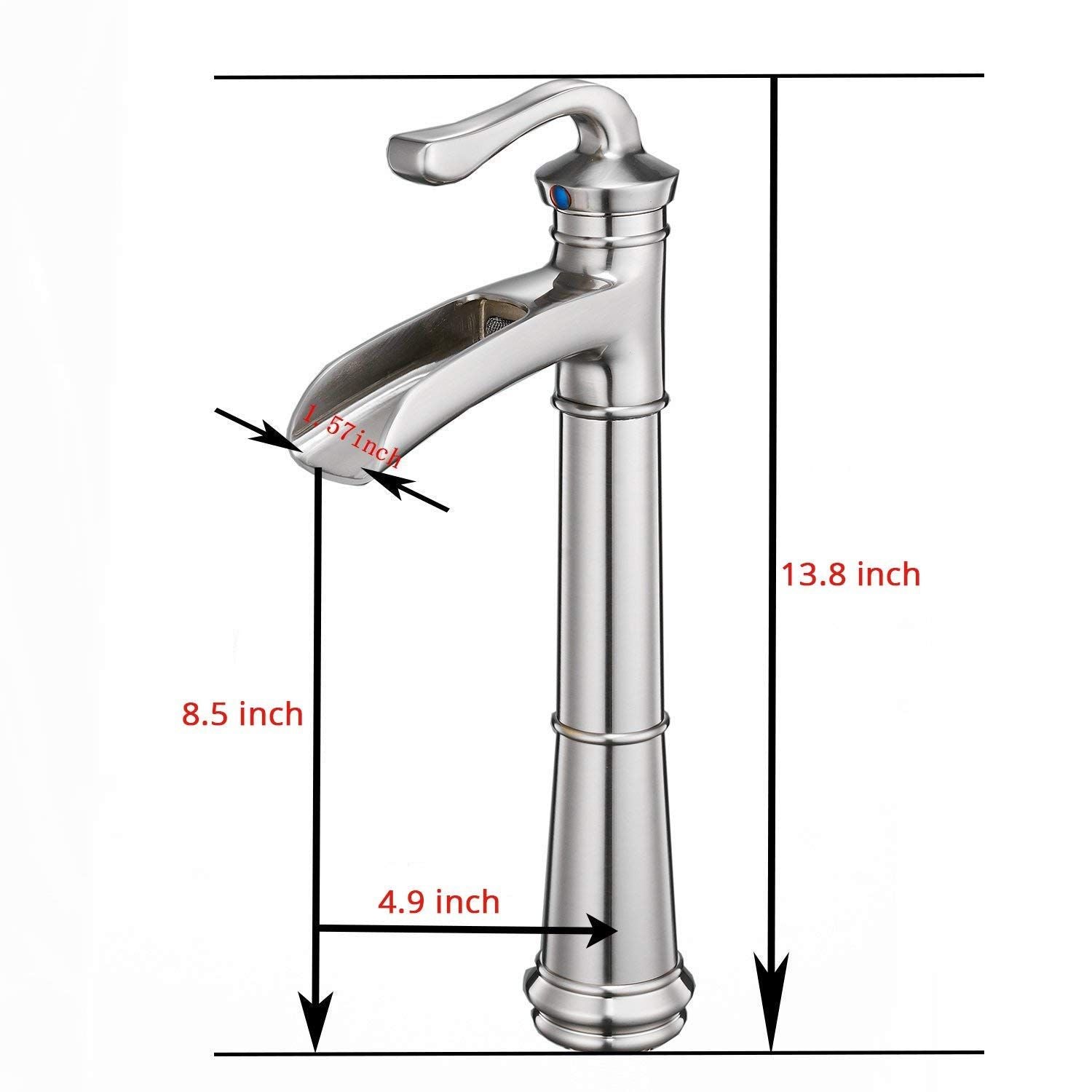 Waterfall Single Hole Single-Handle Vessel Bathroom Faucet With Pop-up Drain Assembly in Brushed Nickel image 2