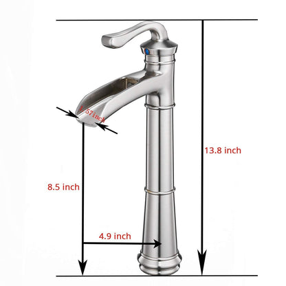 Waterfall Single Hole Single-Handle Vessel Bathroom Faucet With Pop-up Drain Assembly in Brushed Nickel image 2