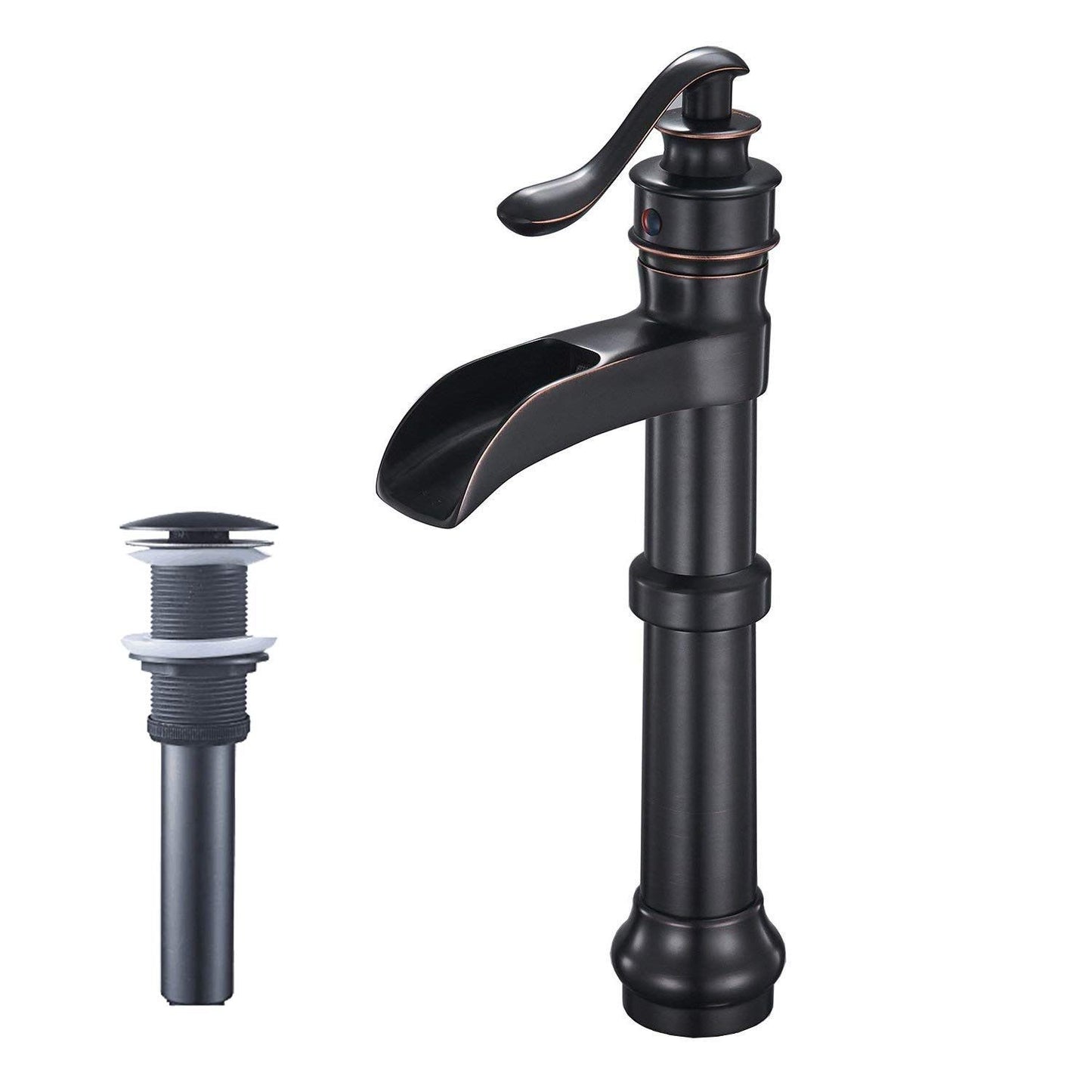 Waterfall Single Hole Single-Handle Vessel Bathroom Faucet With Pop-up Drain in Matte Black And Oil Rubbed Bronze image 10