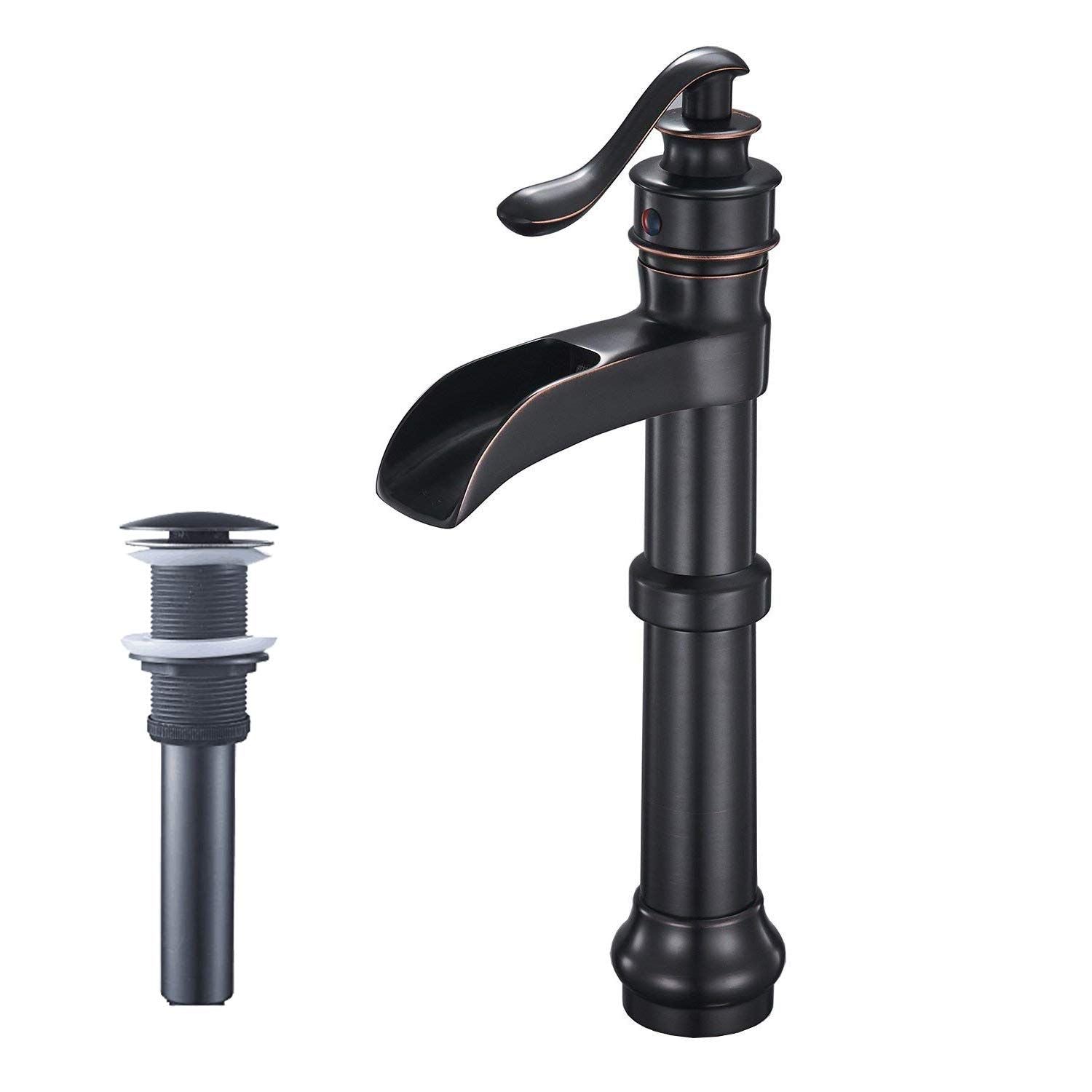 Waterfall Single Hole Single-Handle Vessel Bathroom Faucet With Pop-up Drain in Matte Black And Oil Rubbed Bronze image 10