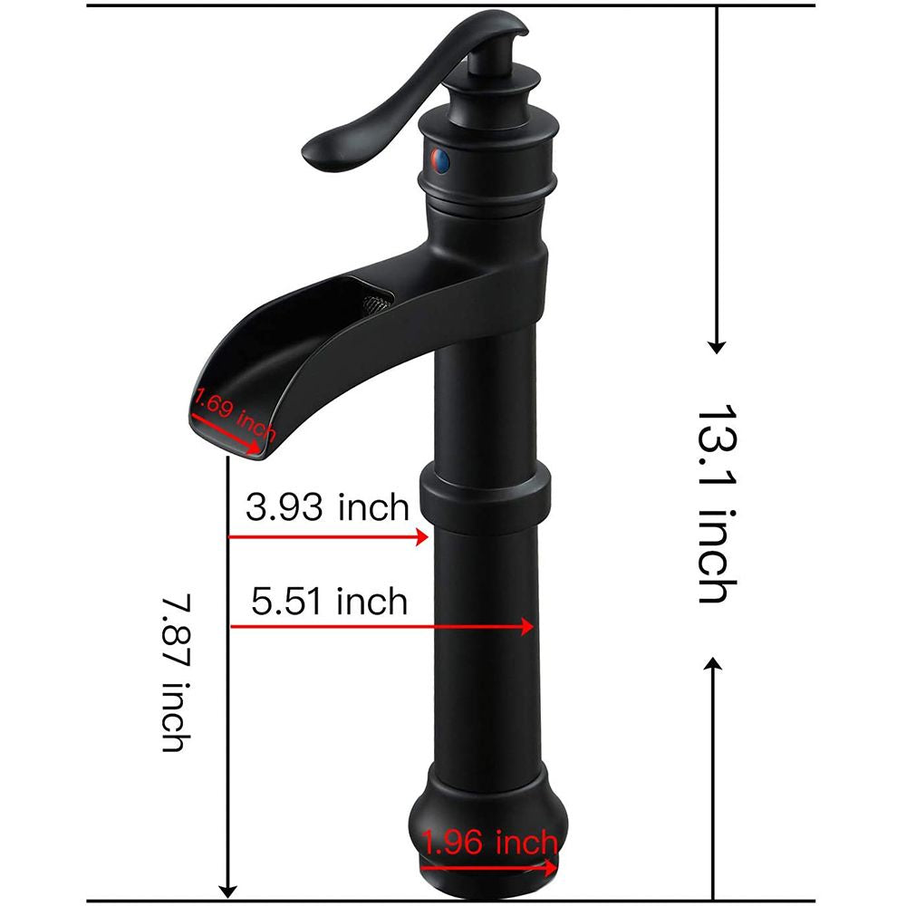 Waterfall Single Hole Single-Handle Vessel Bathroom Faucet With Pop-up Drain in Matte Black And Oil Rubbed Bronze image 4