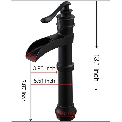 Waterfall Single Hole Single-Handle Vessel Bathroom Faucet With Pop-up Drain in Matte Black And Oil Rubbed Bronze image 4