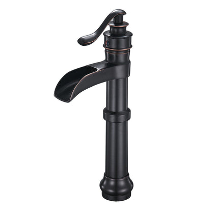 Waterfall Single Hole Single-Handle Vessel Bathroom Faucet With Pop-up Drain in Matte Black And Oil Rubbed Bronze image 7