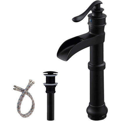 Waterfall Single Hole Single-Handle Vessel Bathroom Faucet With Pop-up Drain in Matte Black And Oil Rubbed Bronze image 5