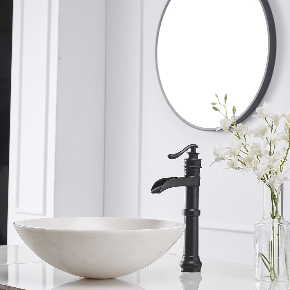 Waterfall Single Hole Single-Handle Vessel Bathroom Faucet With Pop-up Drain in Matte Black And Oil Rubbed Bronze image 3
