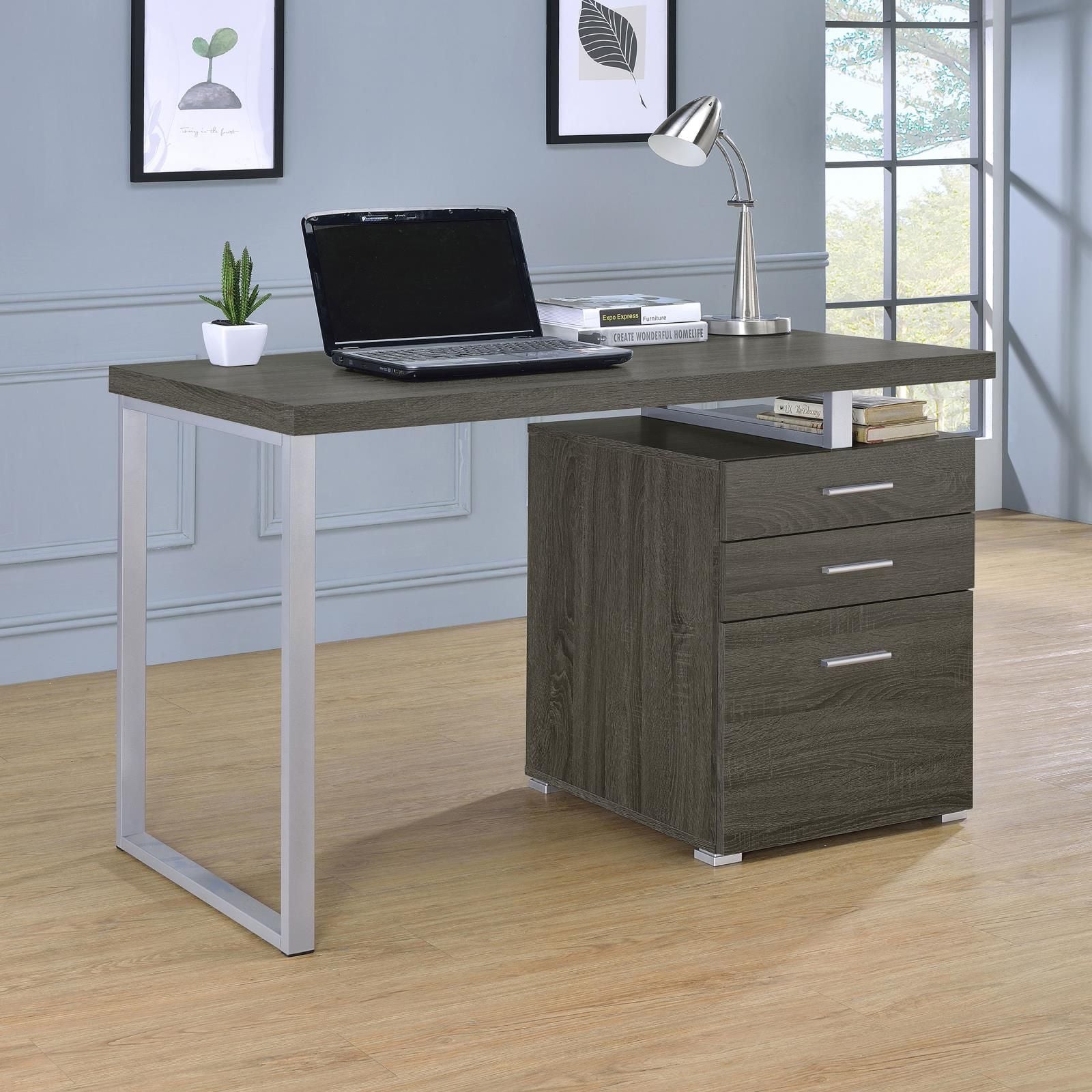 Weathered Grey 3-drawer Reversible Office Desk image 1