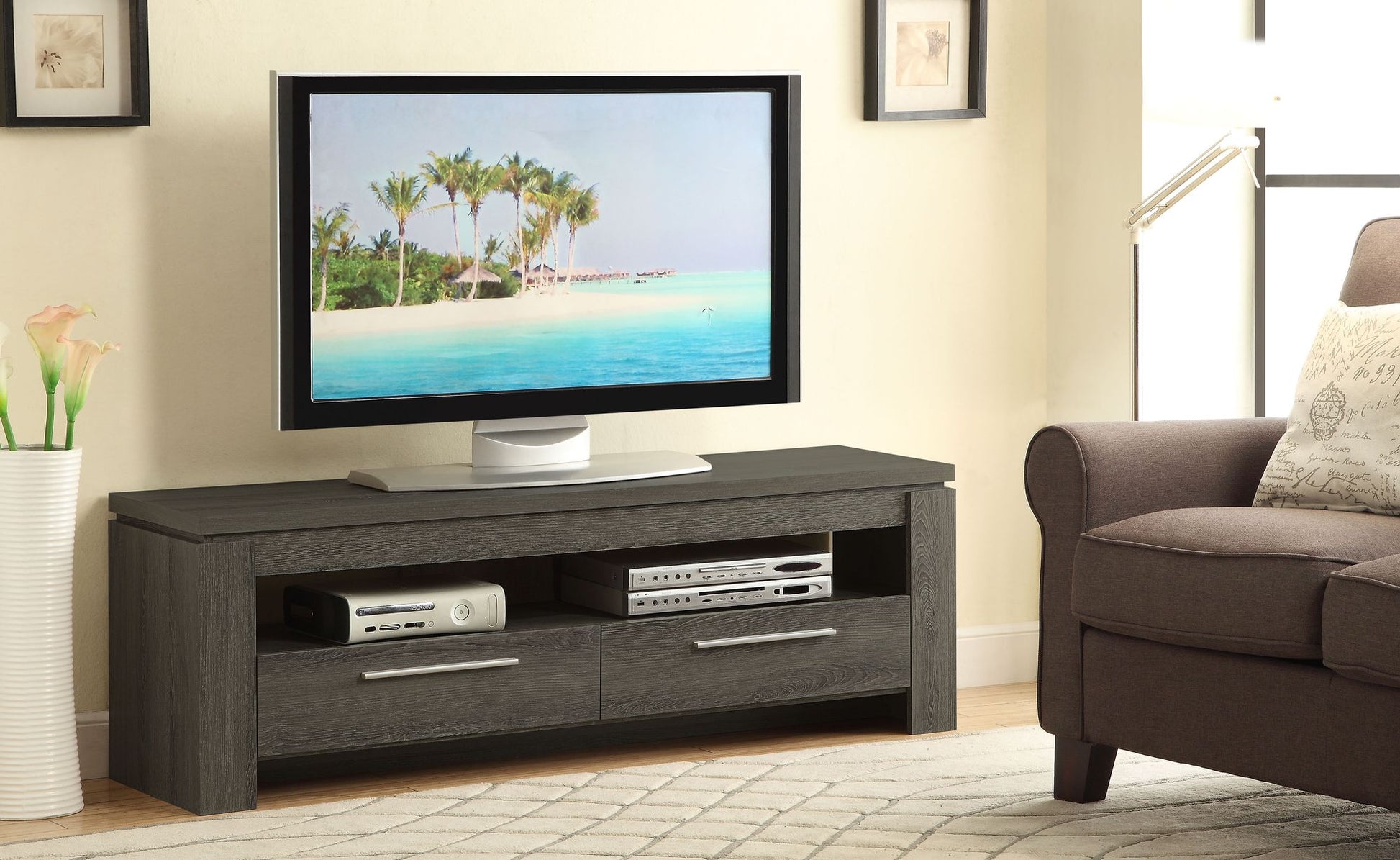 Weathered Grey 59-inch 2-Drawer TV Console image 1