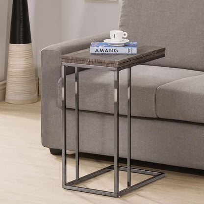Weathered Grey and Black Snack Table with Expandable Top image 1