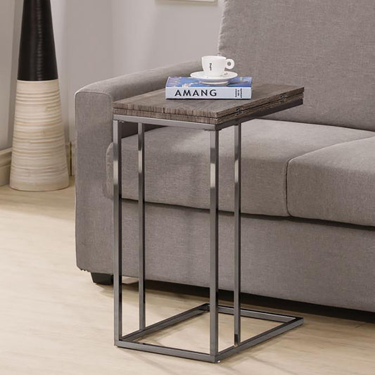 Weathered Grey and Black Snack Table with Expandable Top - Front View