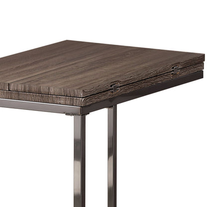 Weathered Grey and Black Snack Table with Expandable Top image 3