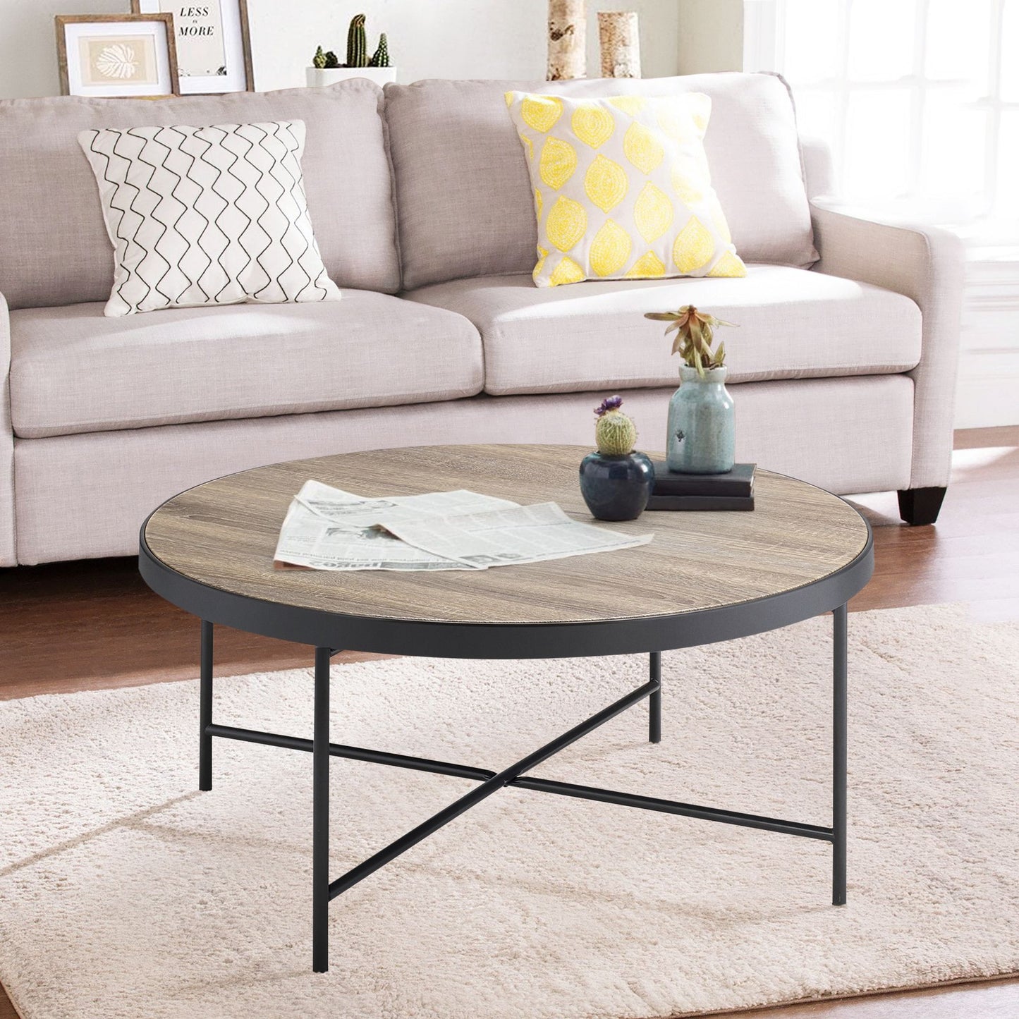 Weathered Grey Oak and Black Coffee Table image 1