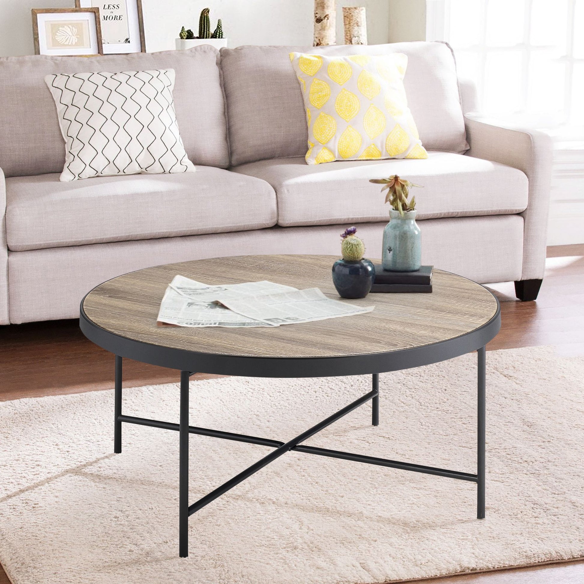 Weathered Grey Oak and Black Coffee Table image 1