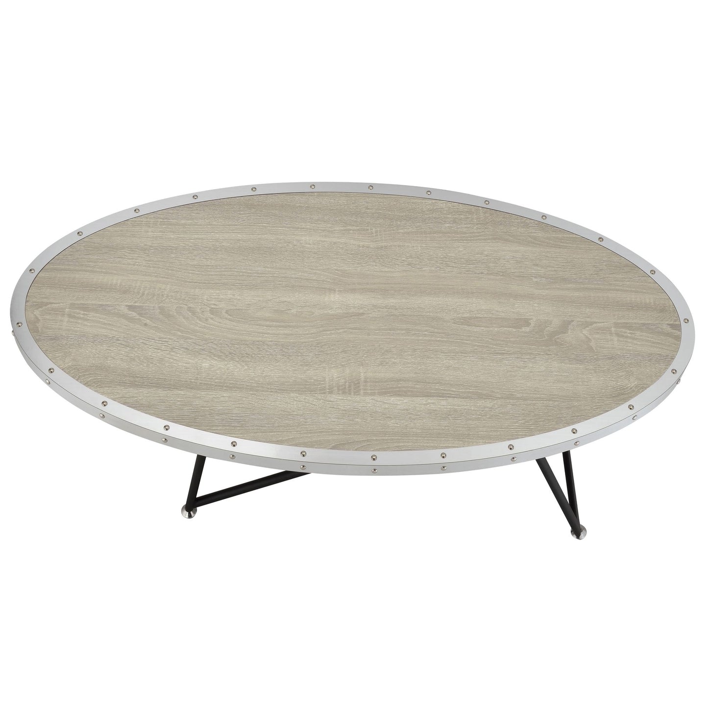 Weathered Grey Oak and Black Oval Coffee Table image 4