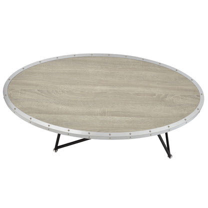 Weathered Grey Oak and Black Oval Coffee Table image 4