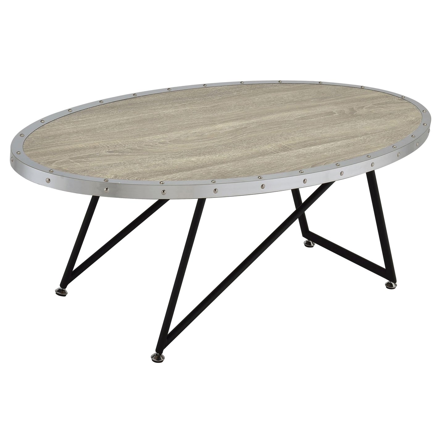 Weathered Grey Oak and Black Oval Coffee Table image 2