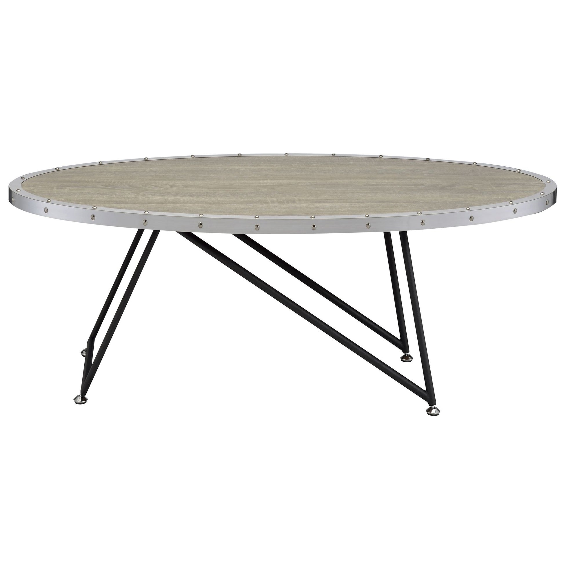 Weathered Grey Oak and Black Oval Coffee Table image 3
