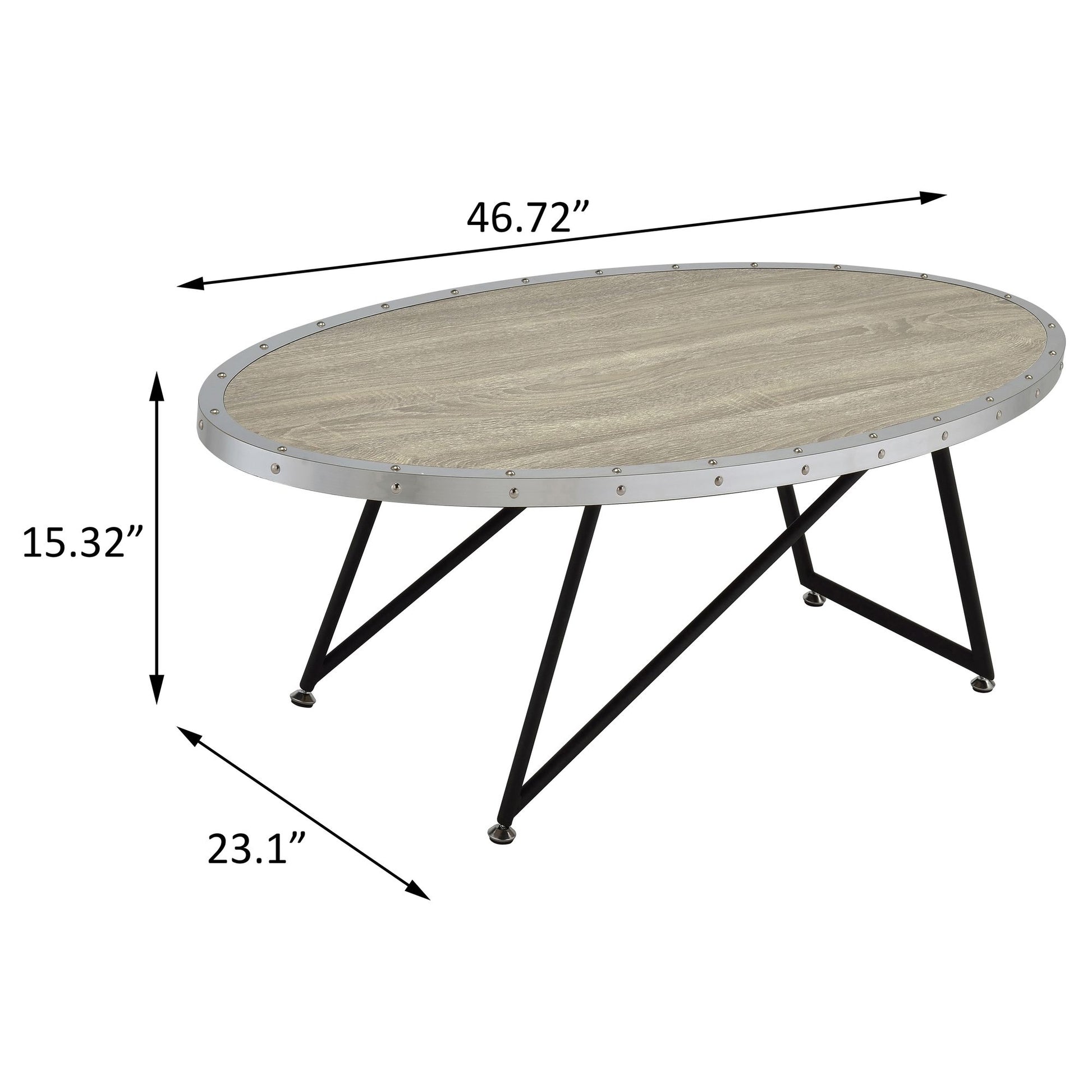 Weathered Grey Oak and Black Oval Coffee Table image 7