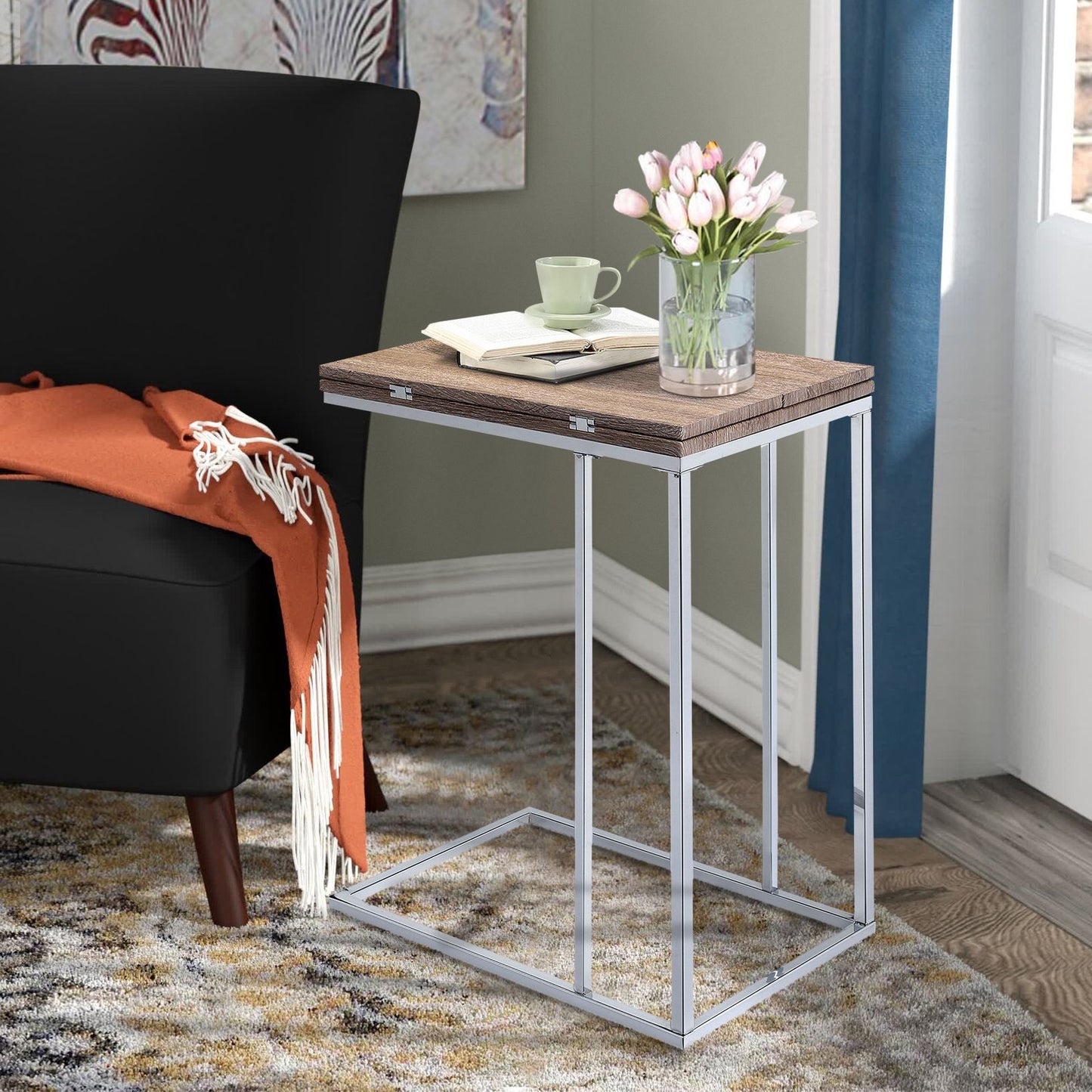 Weathered Oak and Chrome Side Table image 1