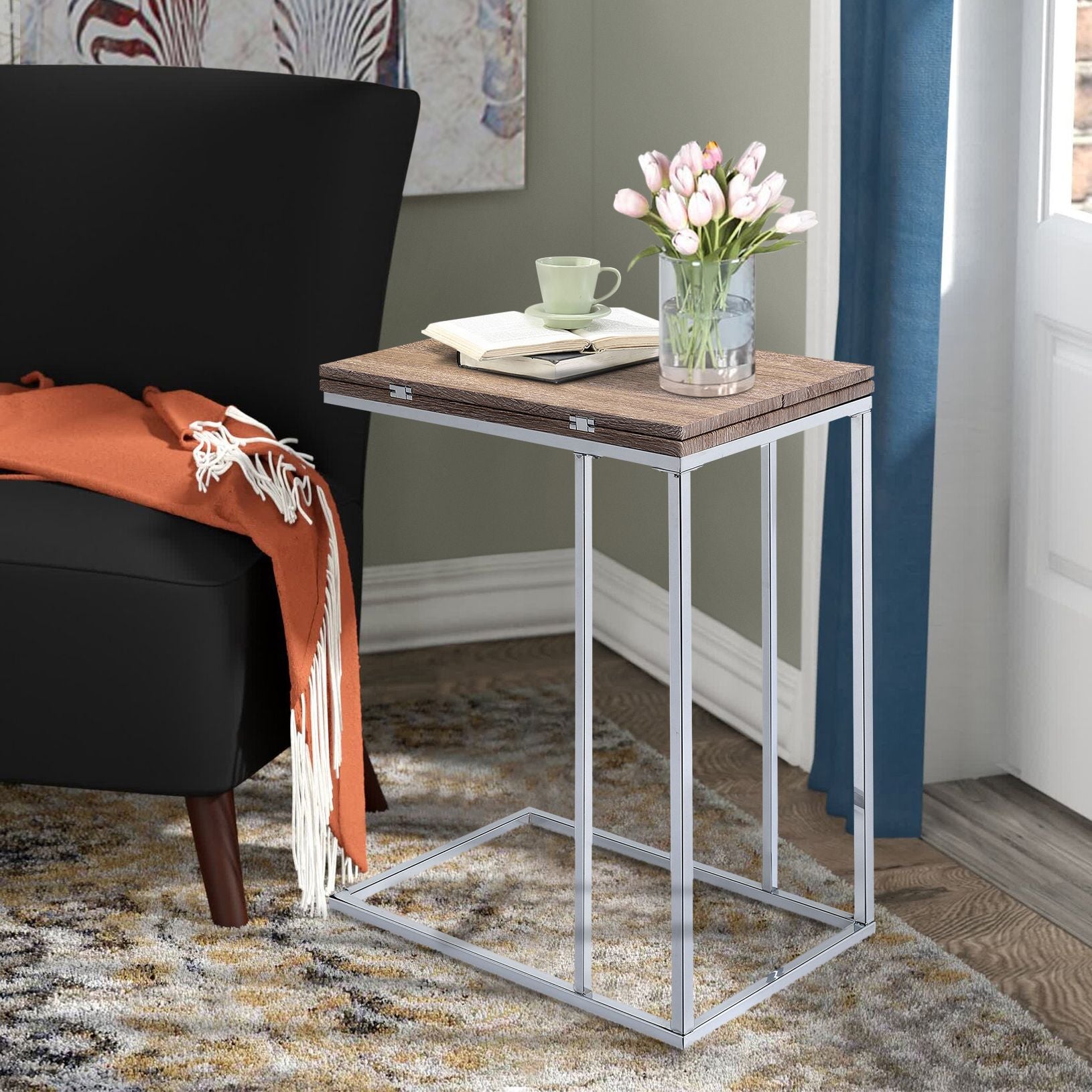 Weathered Oak and Chrome Side Table image 1