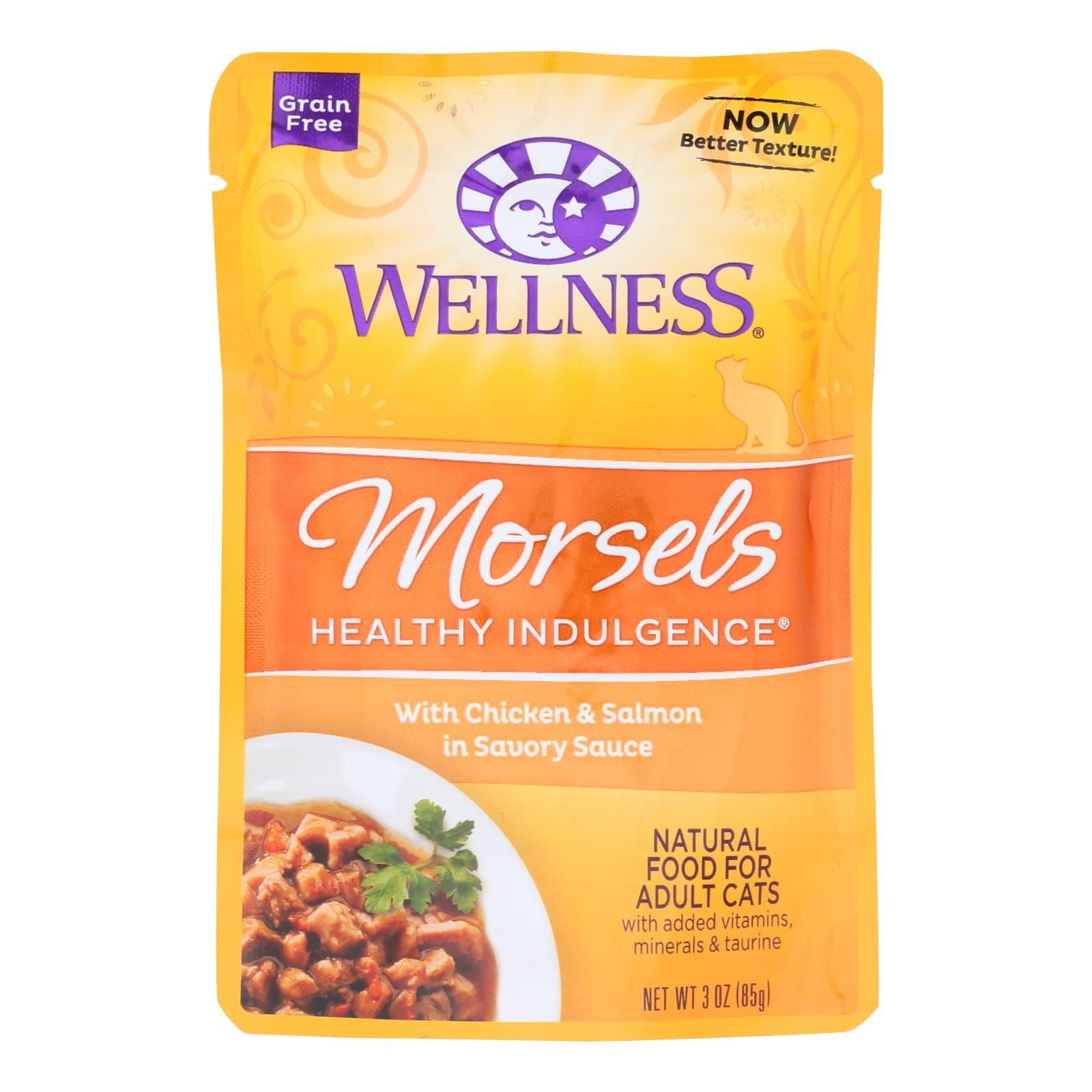 Wellness Pet Products Cat Food - Morsels With Chicken And Salmon In Savory Sauce - Case Of 24 - 3 Oz. image 1