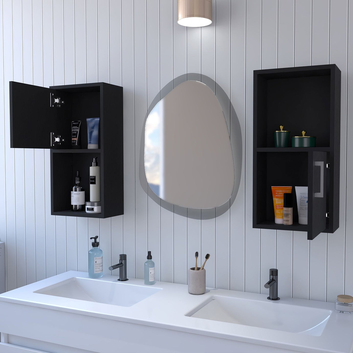 Wenge 2 Bathroom Medicine Cabinets with Open Shelf image 2