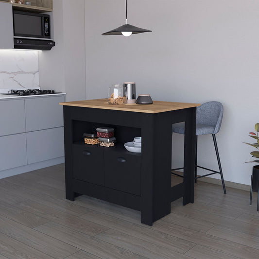 Wenge 2-Door Kitchen Island with three shelves - front view