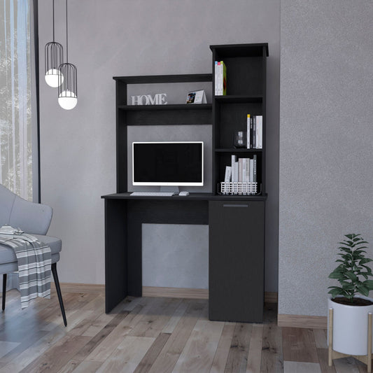 Wenge 3-Tier Storage Shelves Computer Desk with hutch and shelves - front view