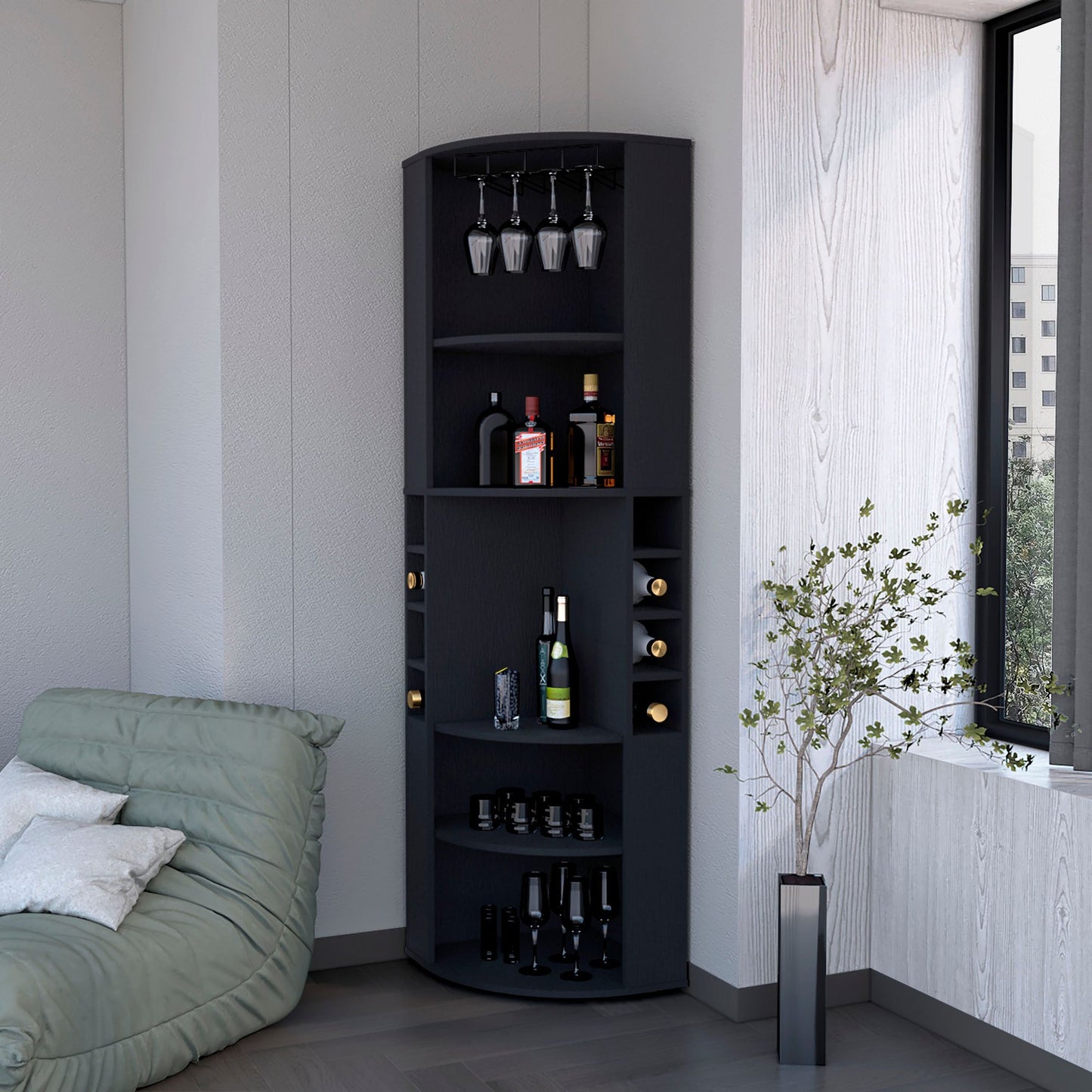 Wenge 5 Large Shelves Corner Bar Cabinet image 1