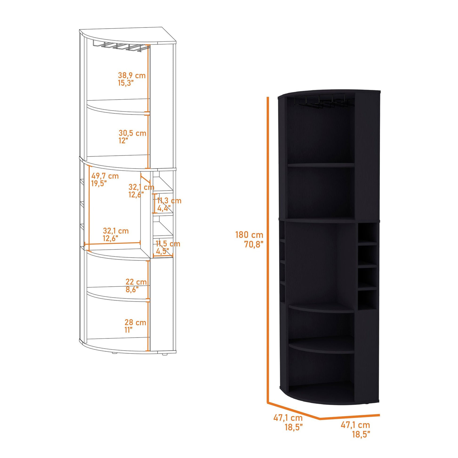 Wenge 5 Large Shelves Corner Bar Cabinet image 5