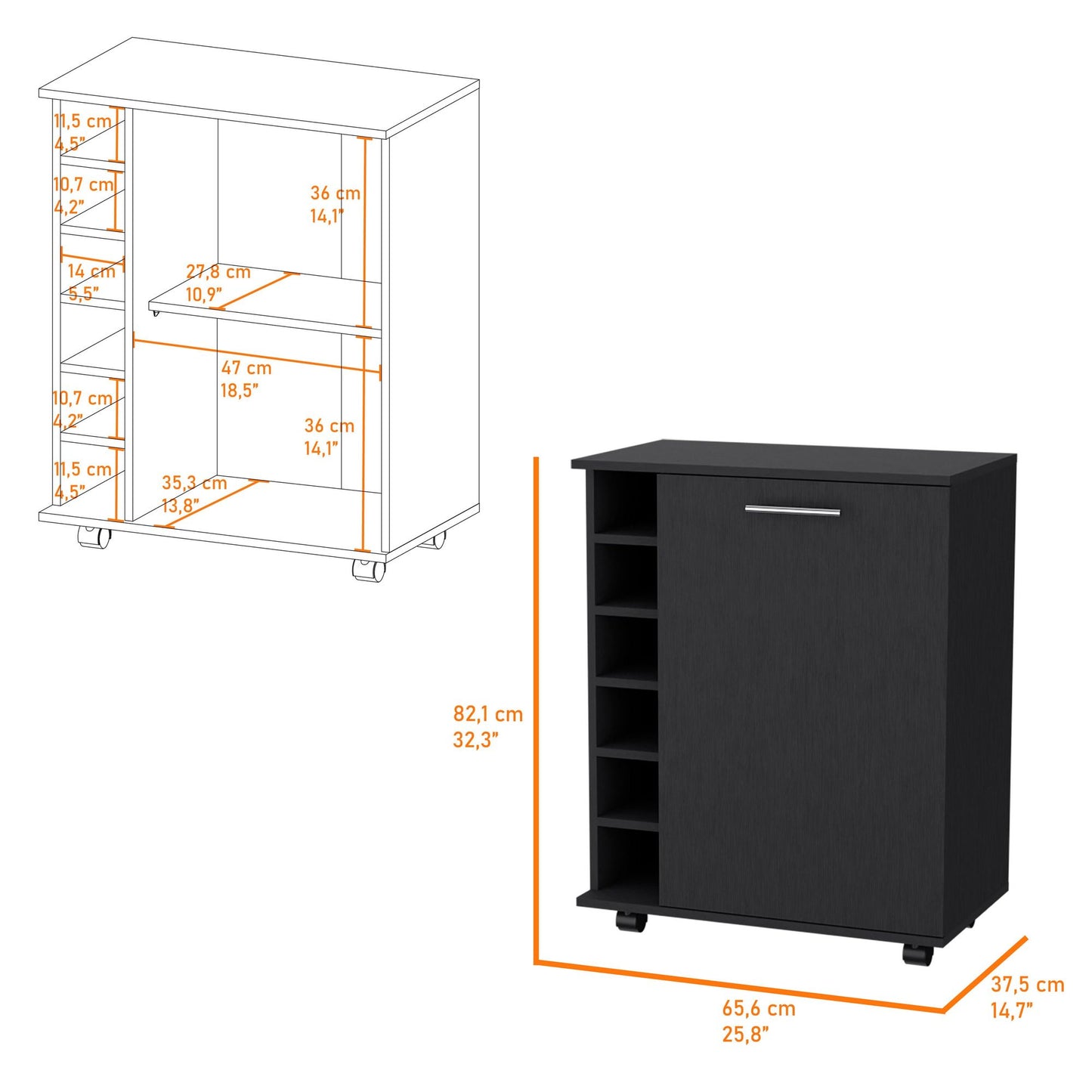 Wenge 6-Bottle Rack Bar Cart image 7