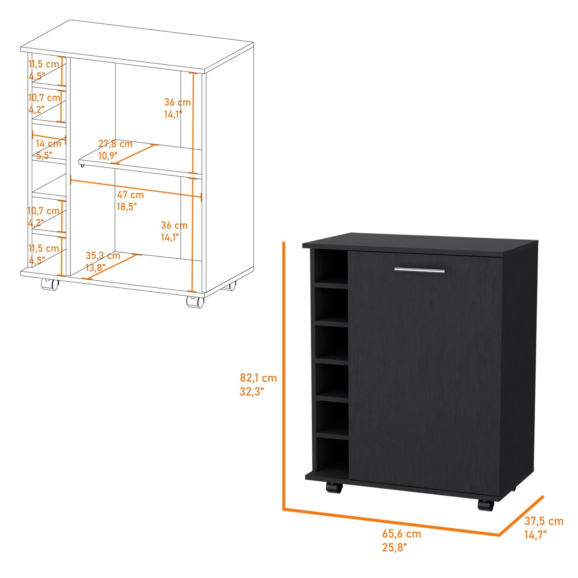 Wenge 6-Bottle Rack Bar Cart image 7