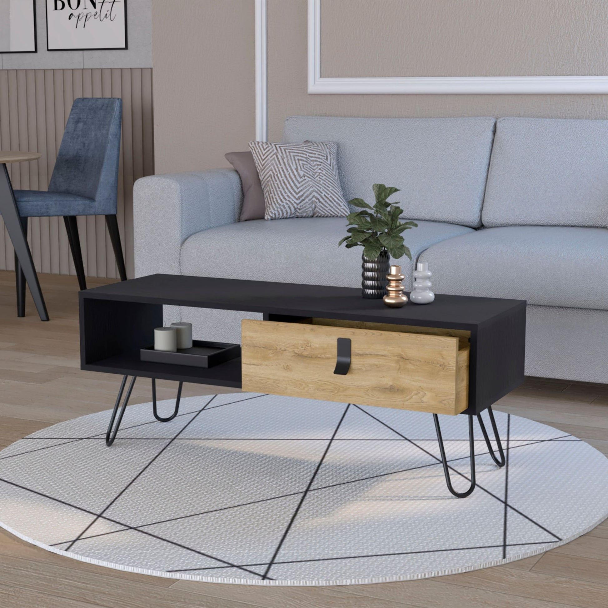 Wenge and Macadamia Hairpin Legs Coffee Table image 1