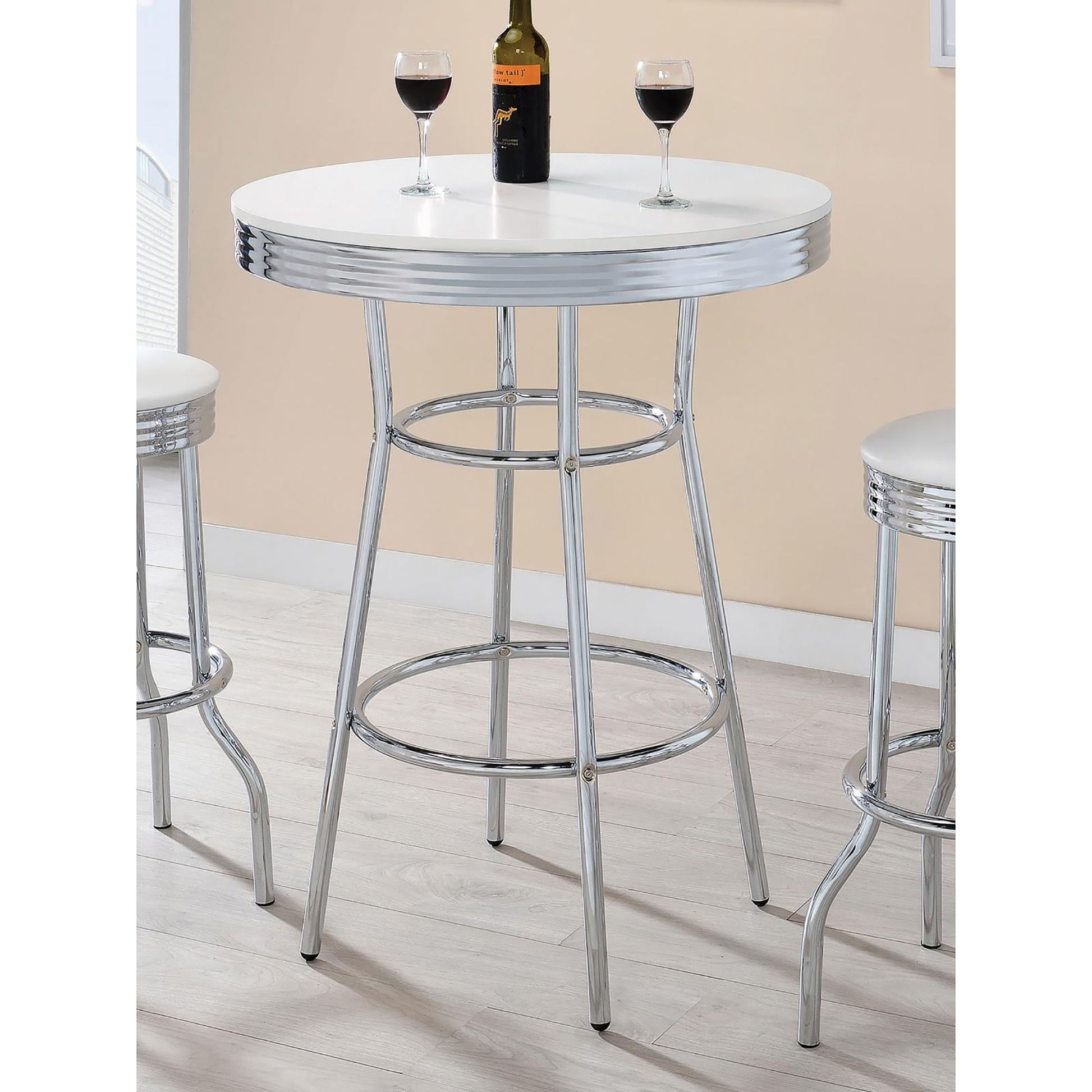 Werner Glossy White and Chrome Round Bar Table image 1