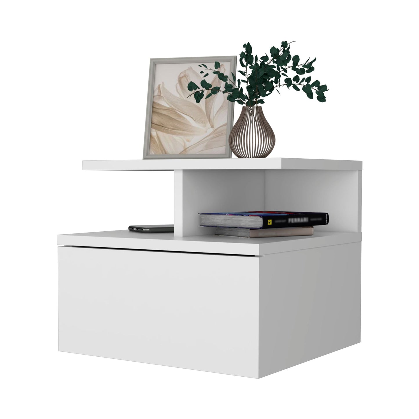 White 1-Drawer Floating Nightstand image 4