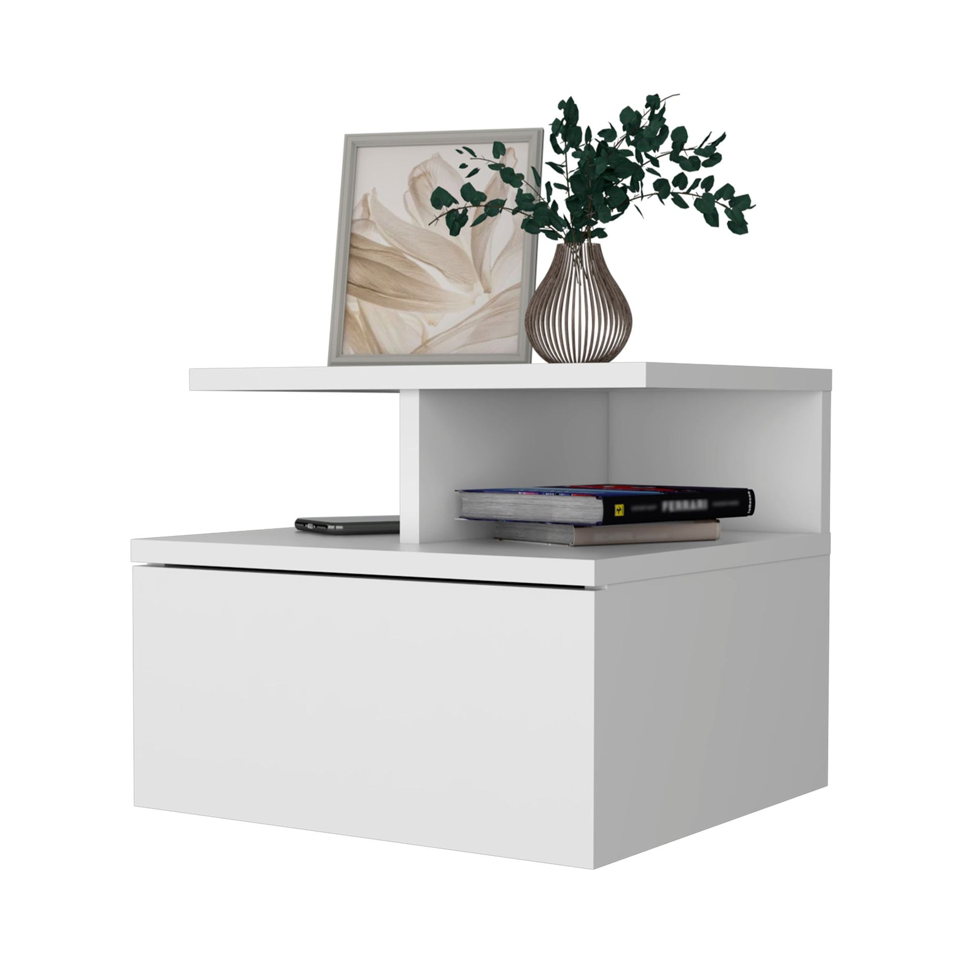 White 1-Drawer Floating Nightstand image 4