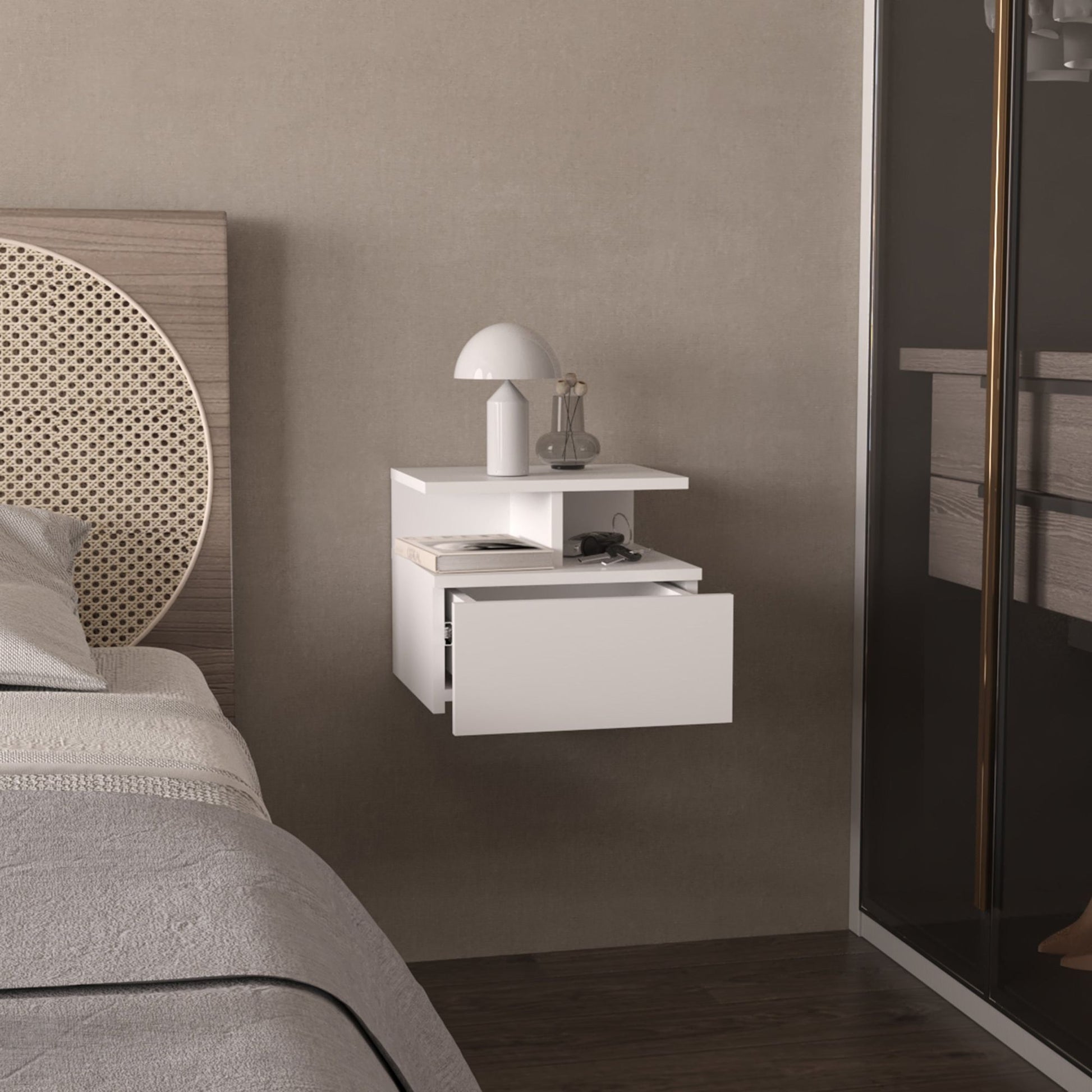White 1-Drawer Floating Nightstand image 5