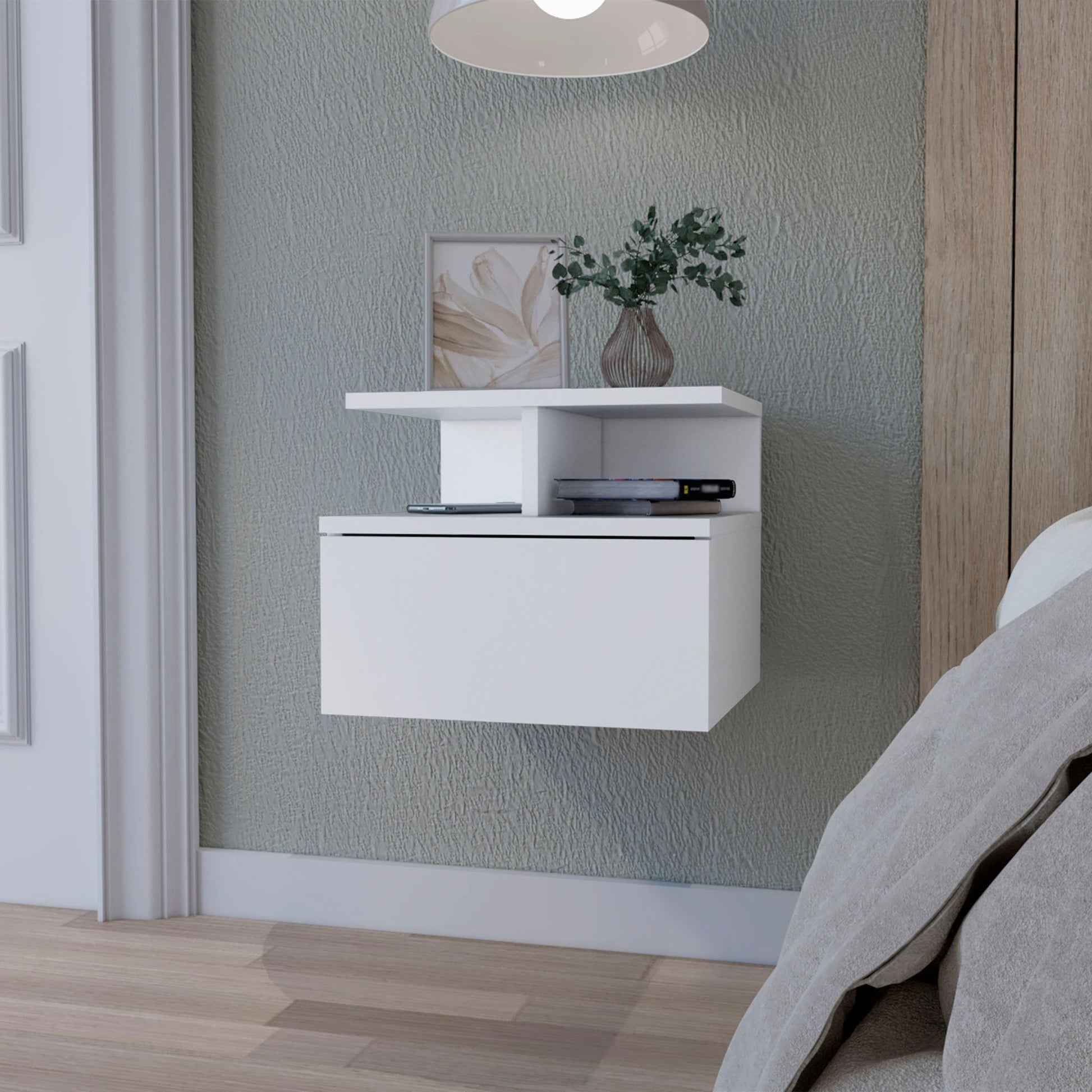 White 1-Drawer Floating Nightstand image 6