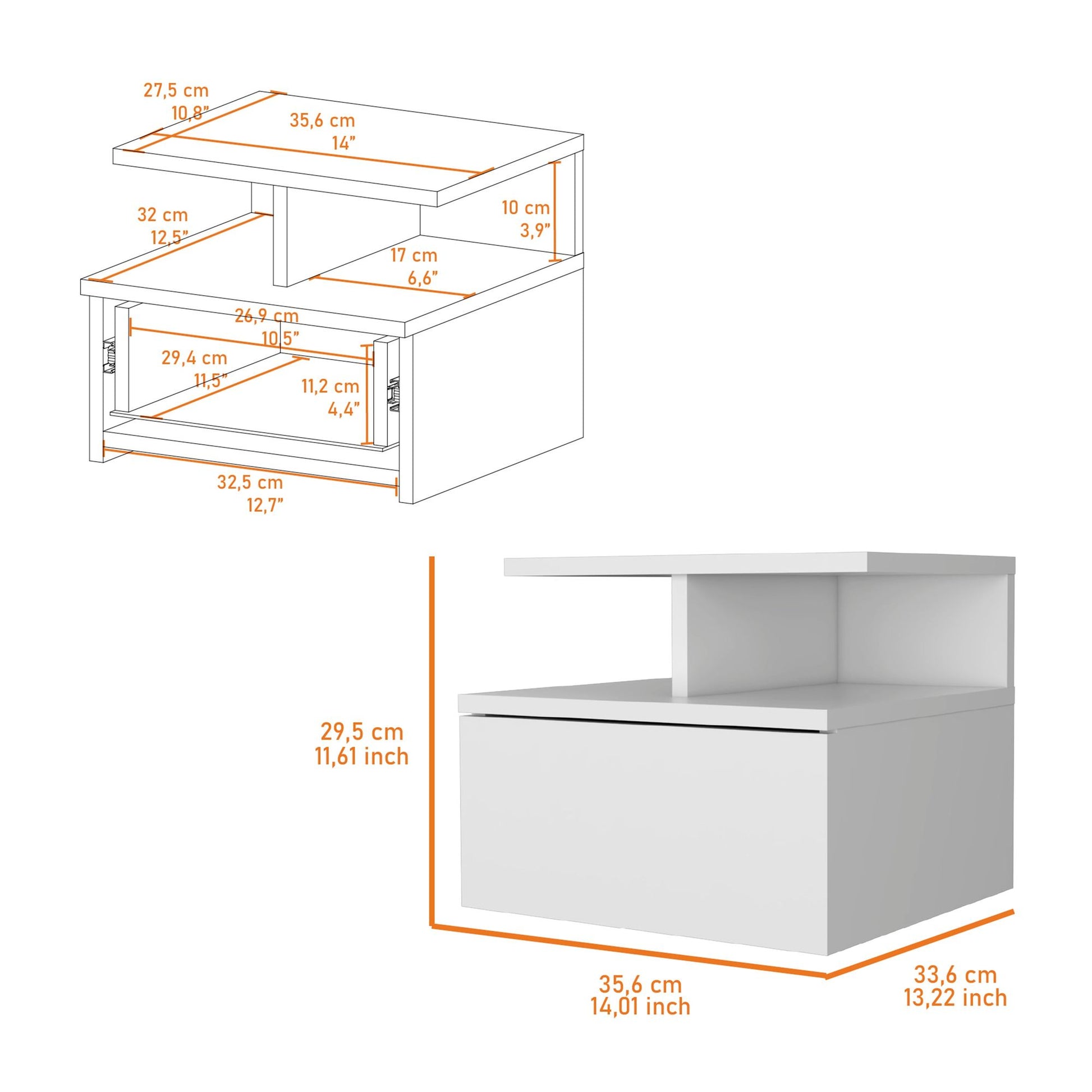 White 1-Drawer Floating Nightstand image 8