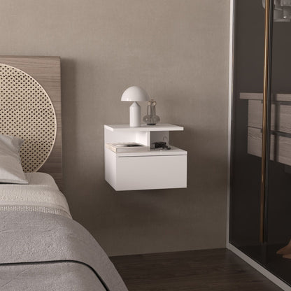 White 1-Drawer Floating Nightstand image 1