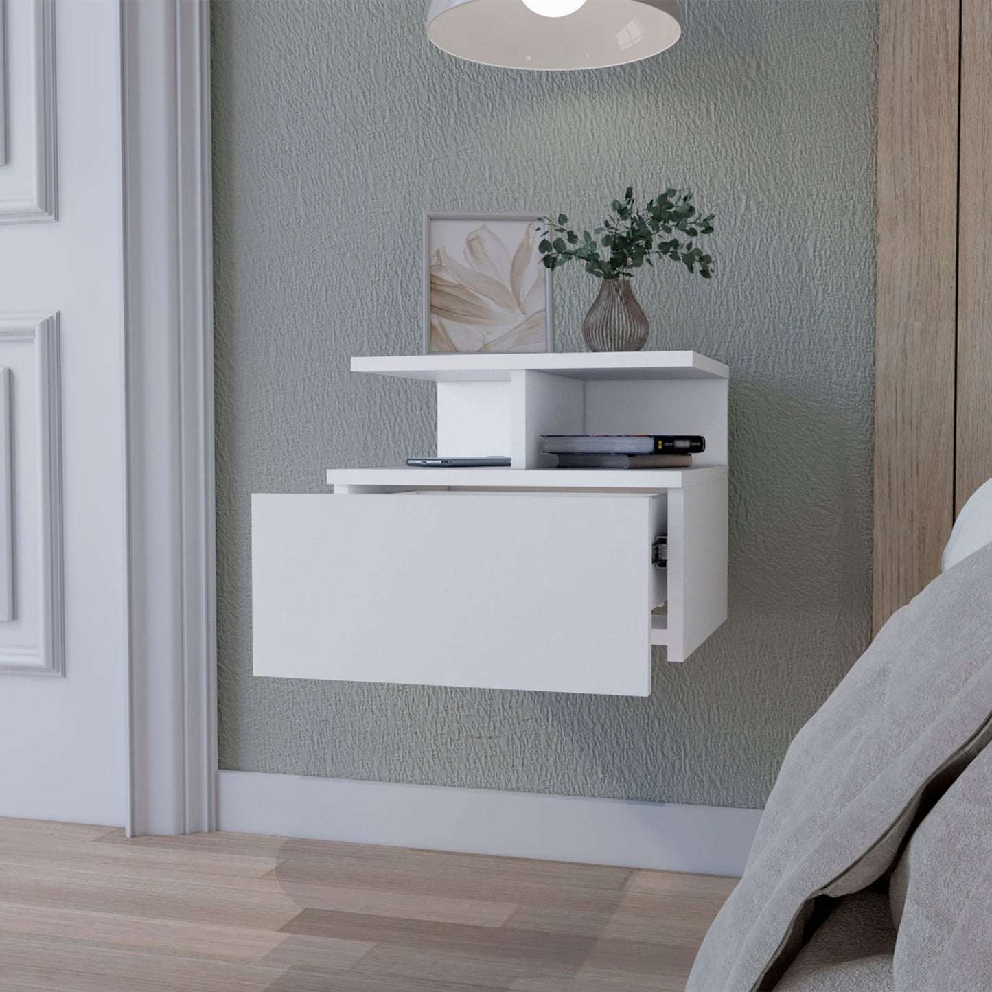 White 1-Drawer Floating Nightstand image 7