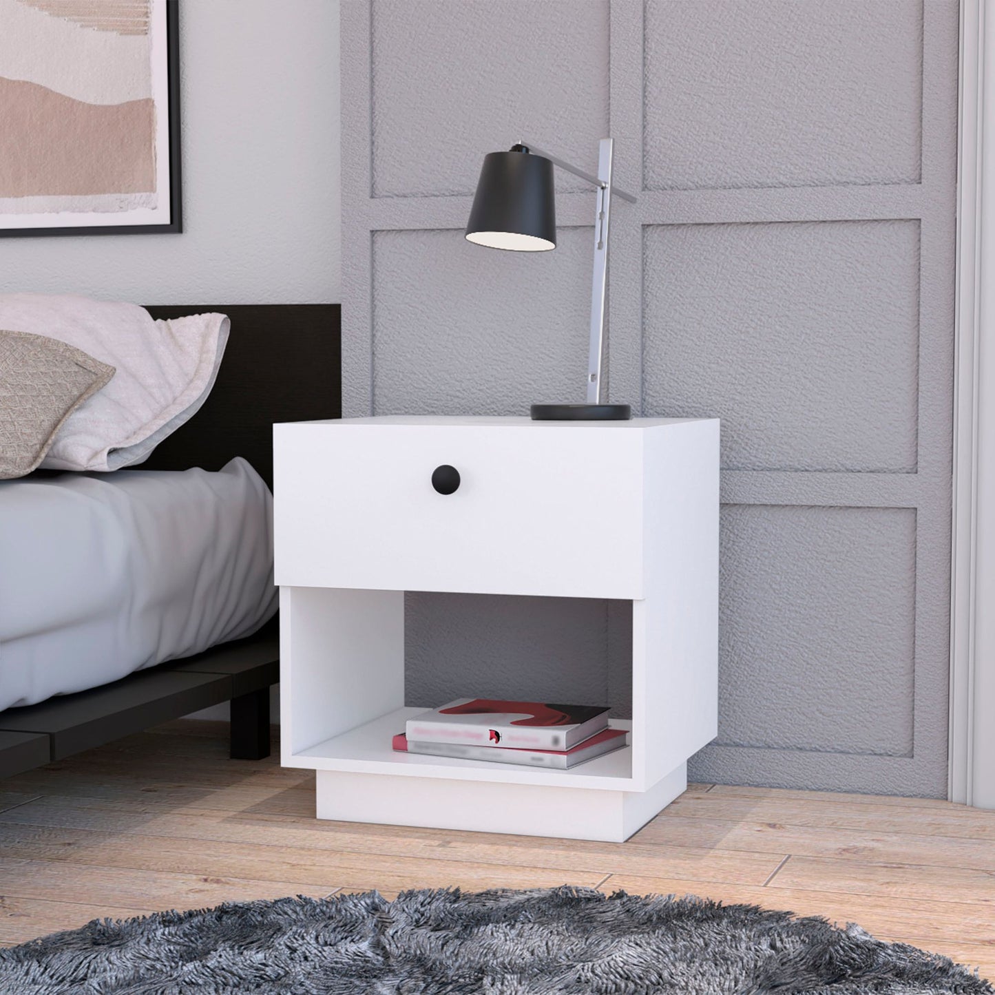 White 1-Drawer Nightstand image 1