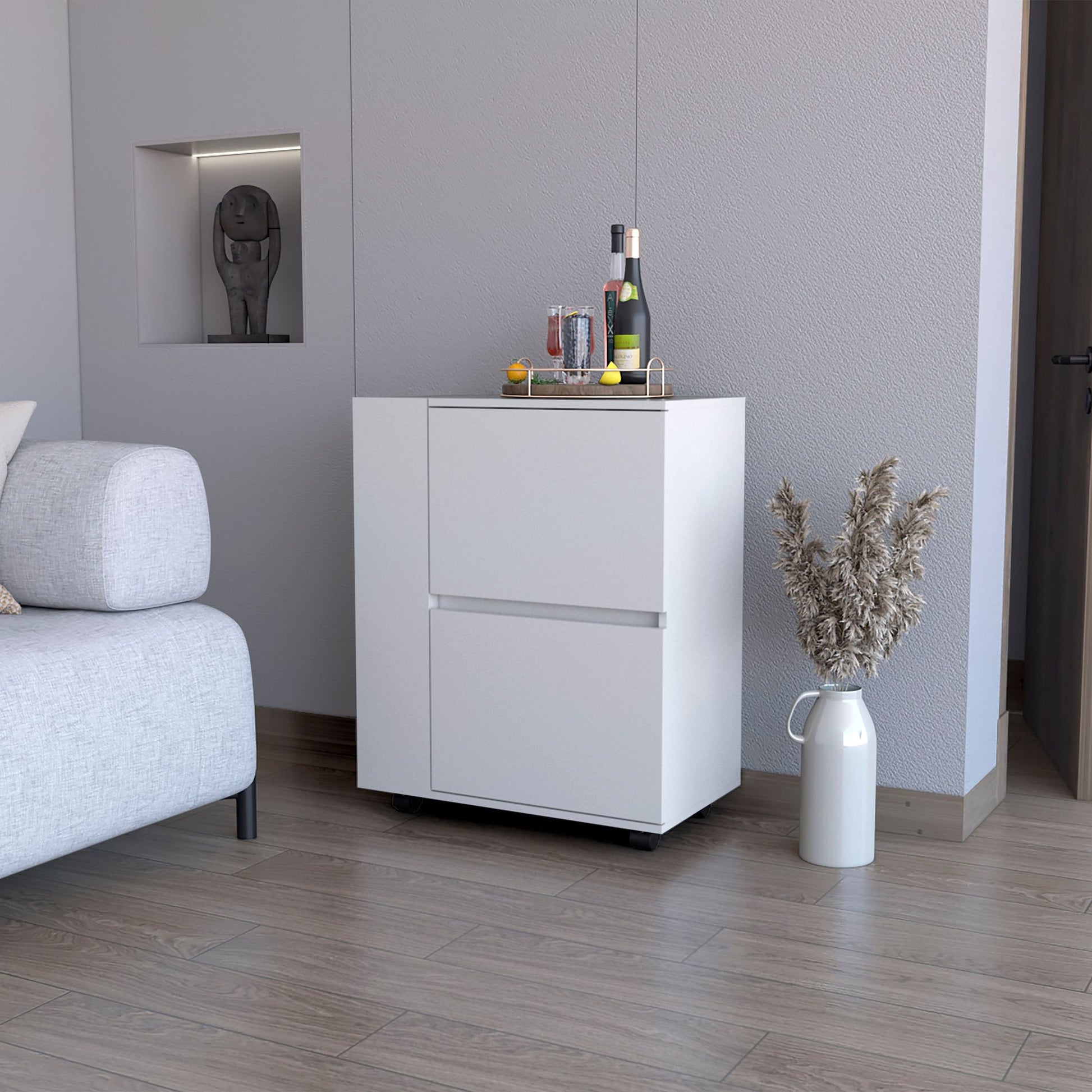 White 2-Cabinet Bar Cart image 1