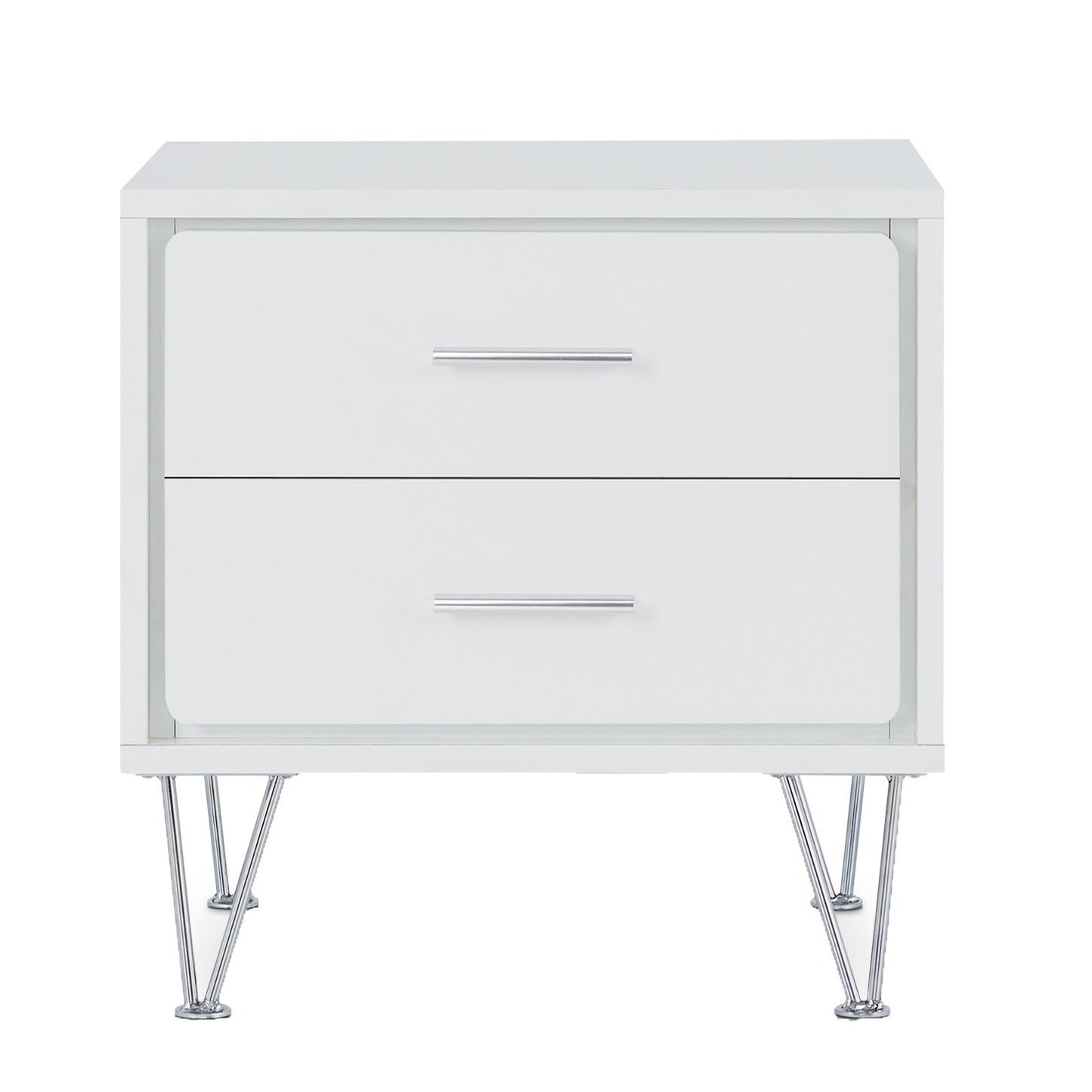 White 2-Drawer Accent Table with Hairpin Legs image 2