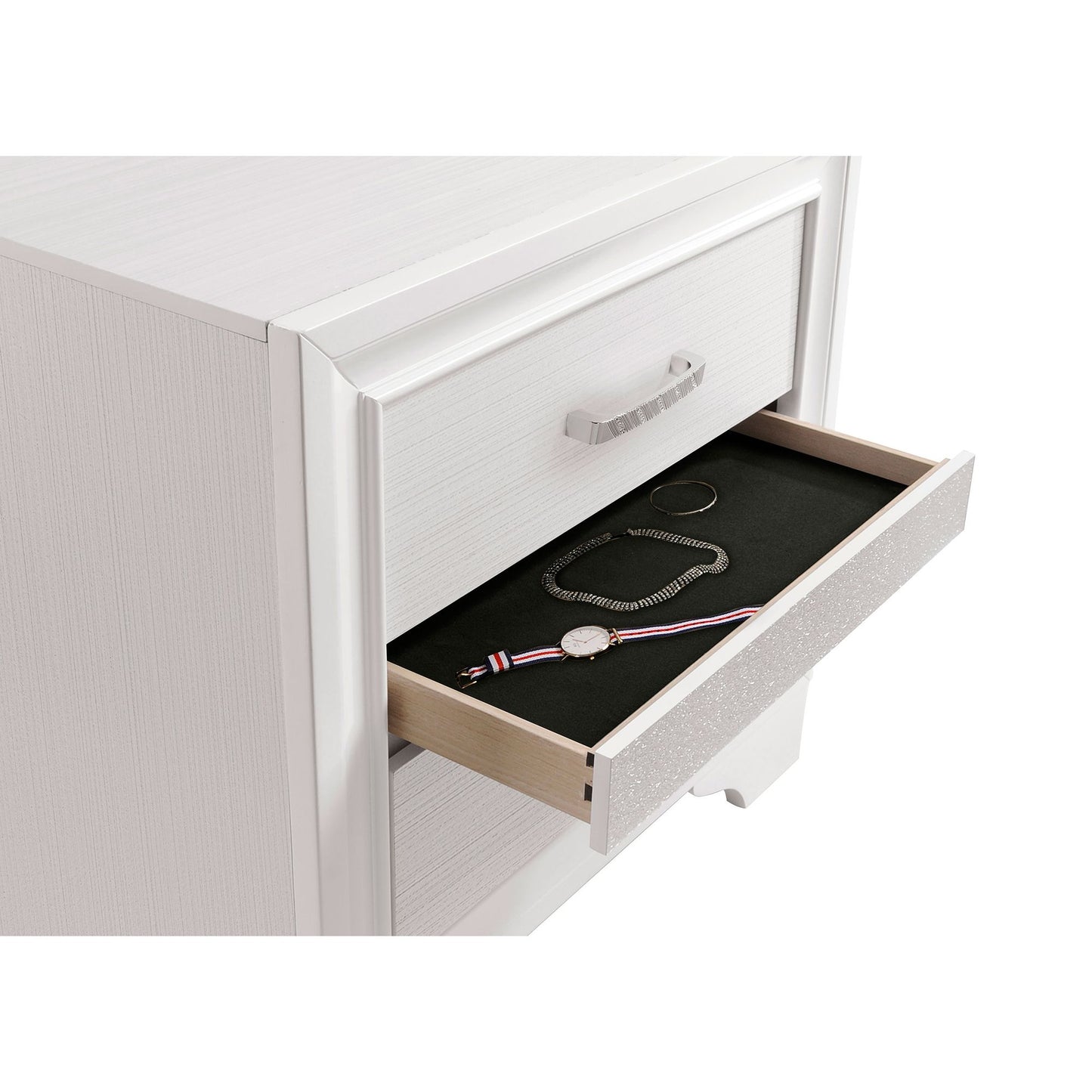 White 2-drawer Nightstand with Hidden Jewelry Tray image 10