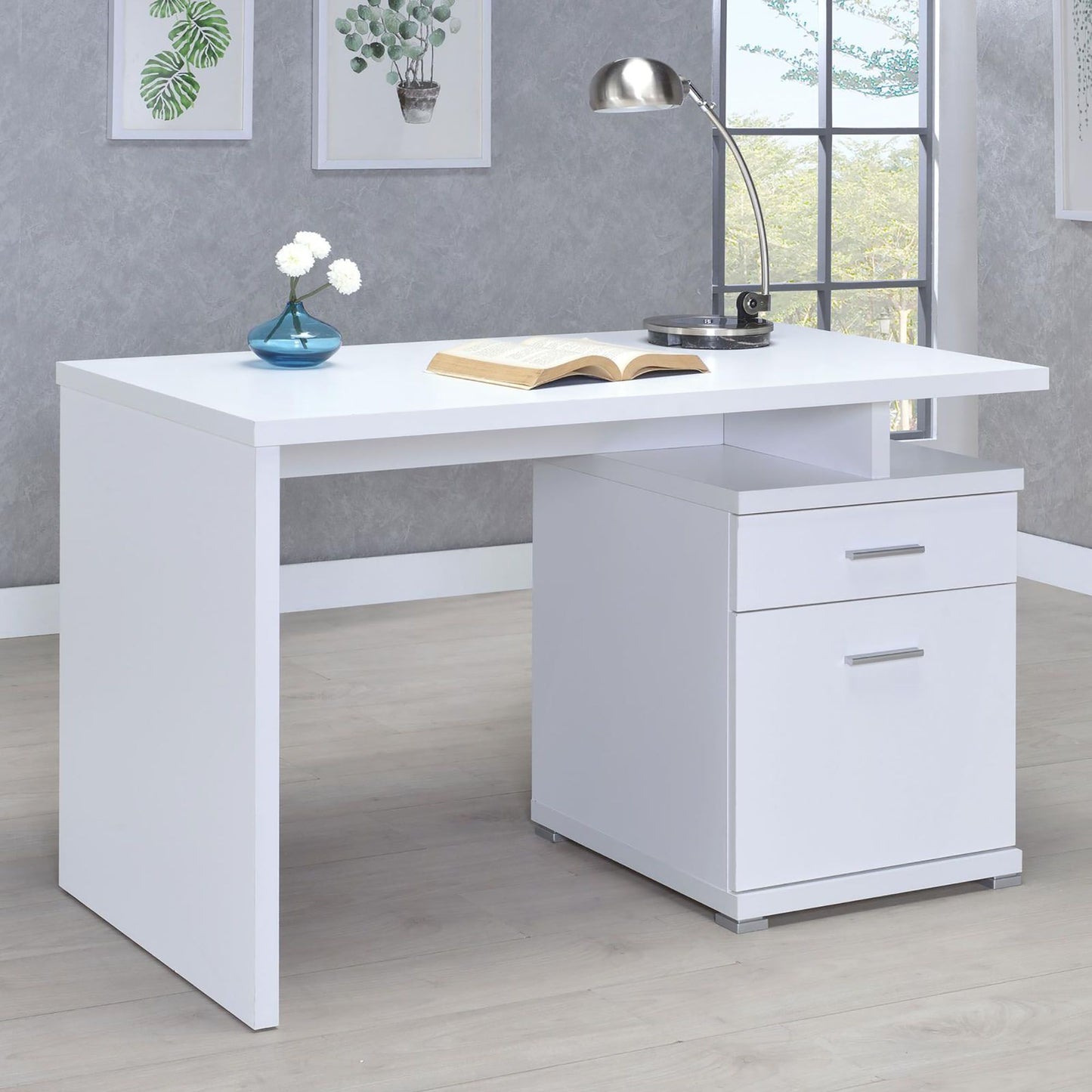 White 2-Drawer Reversible Office Desk image 1