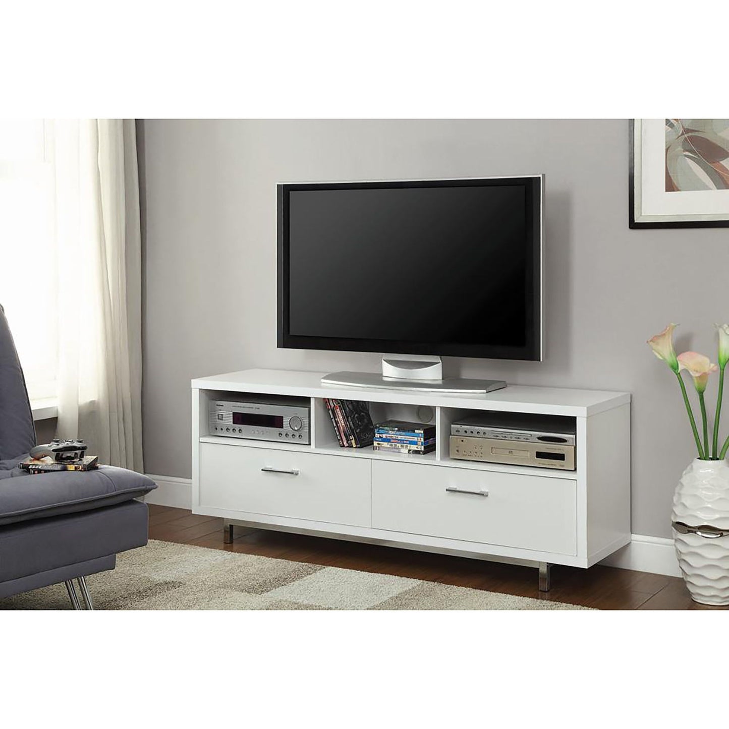 White 60-inch Drawer Storage TV Console image 1