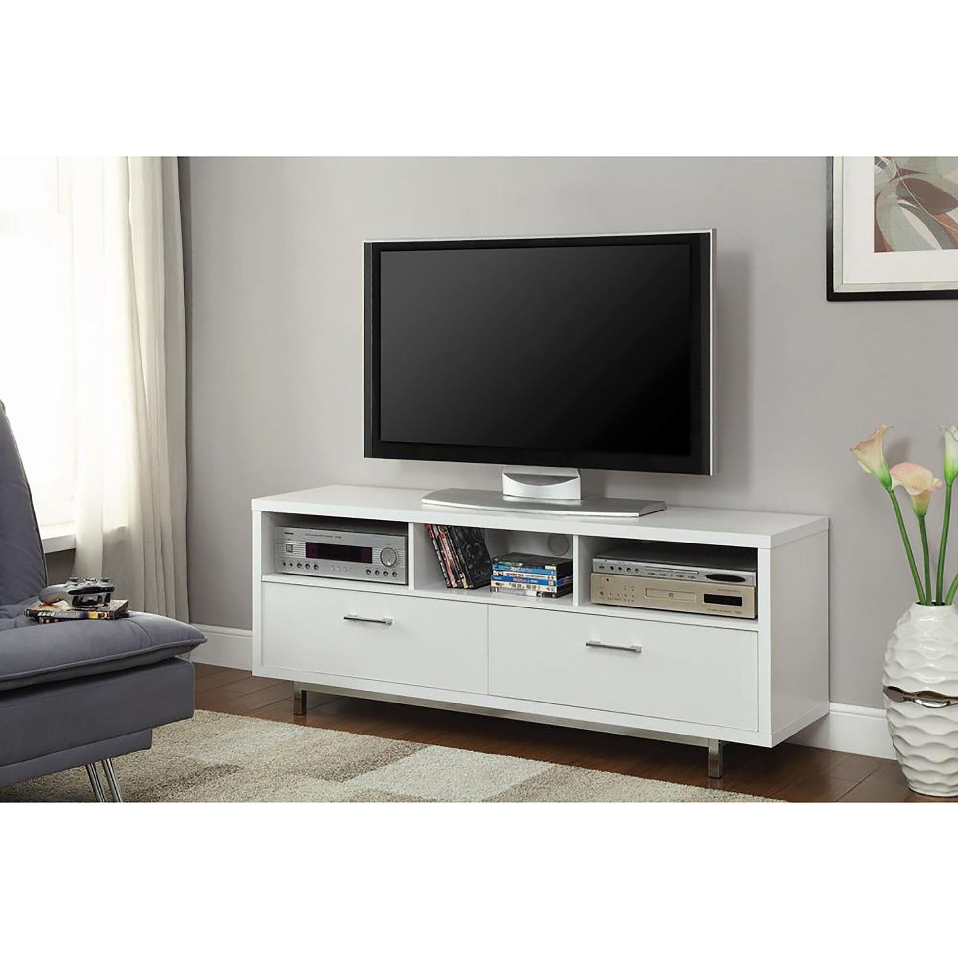 White 60-inch Drawer Storage TV Console image 1